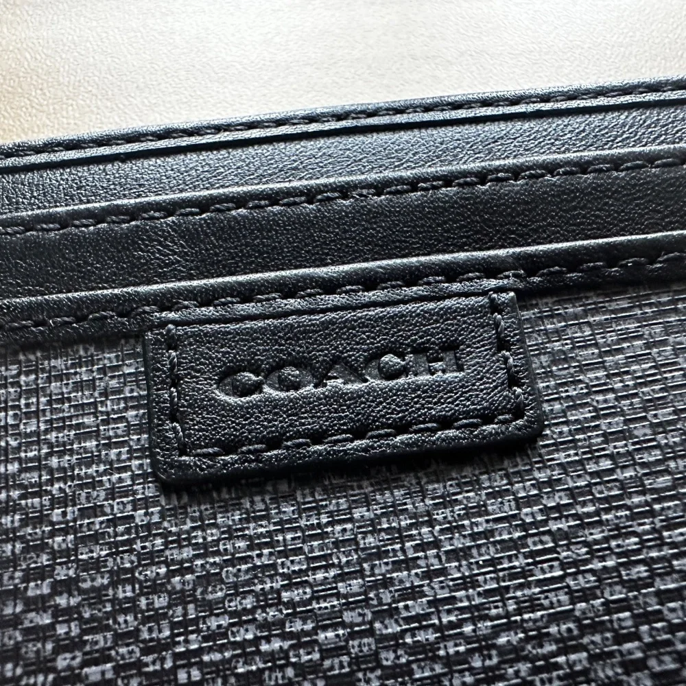 Coach Denim Signature Card Case Wallet Slim Credit Card Holder Black - NWOT